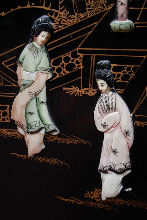 Chinese Black Lacquered Bar Cart