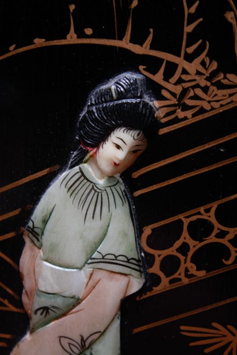 Chinese Black Lacquered Bar Cart