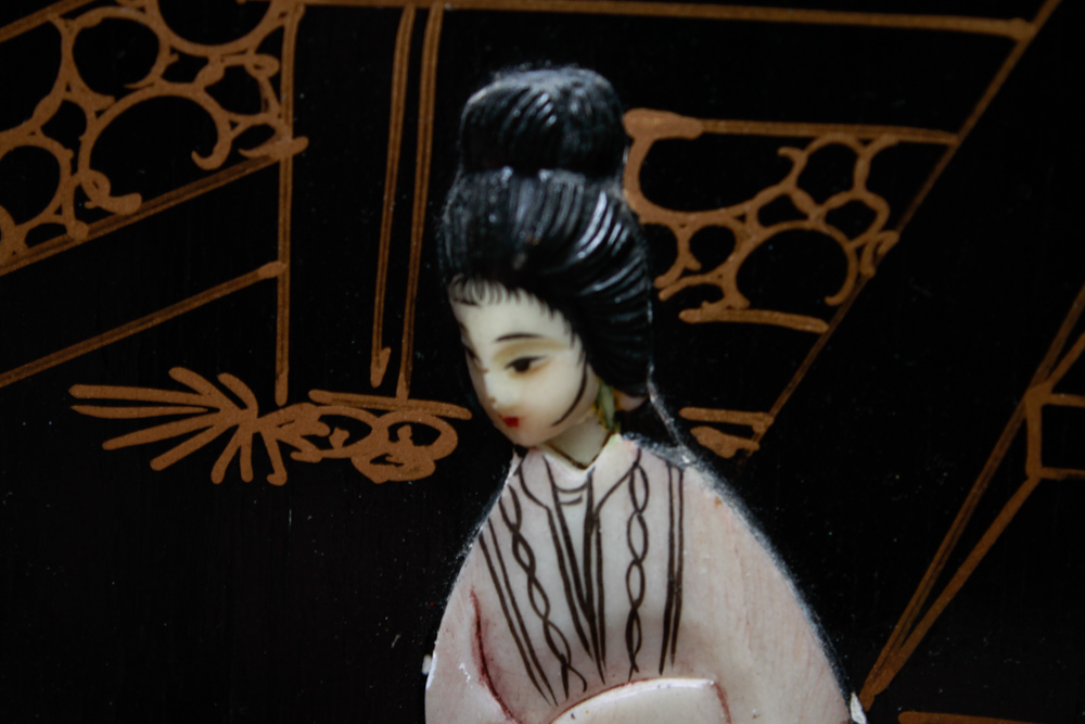 Chinese Black Lacquered Bar Cart