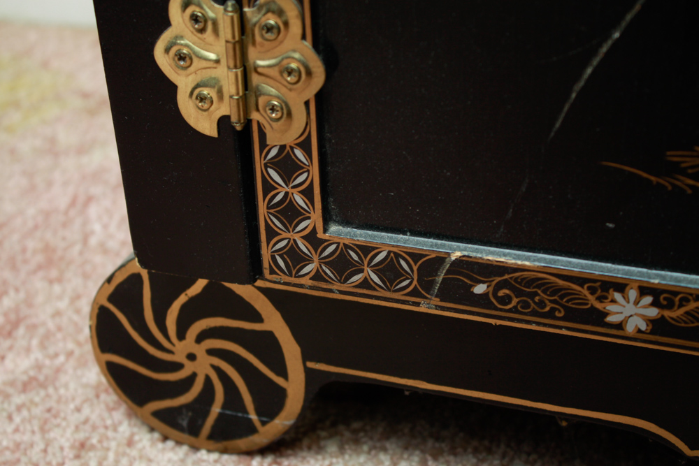 Chinese Black Lacquered Bar Cart