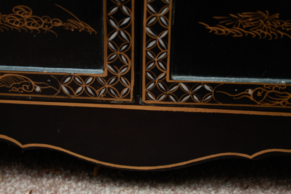 Chinese Black Lacquered Bar Cart