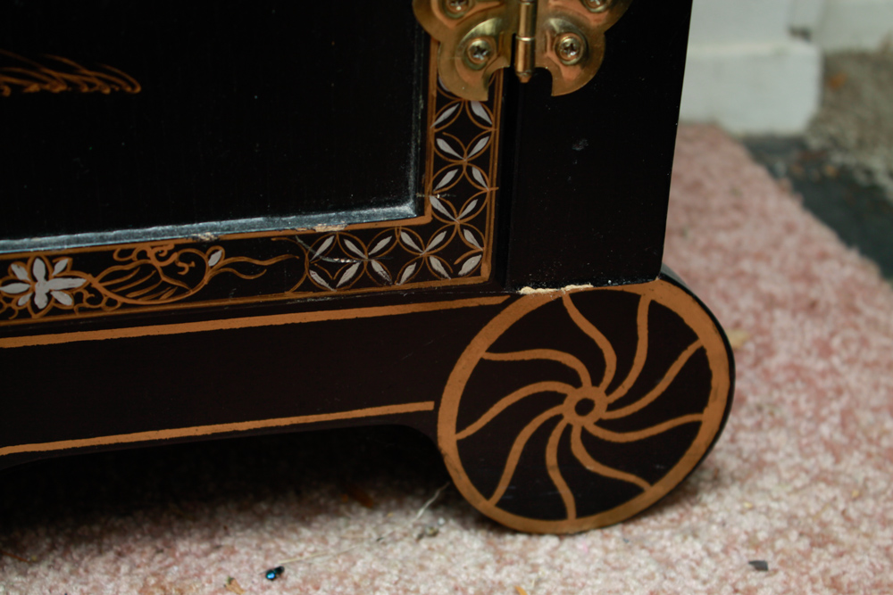 Chinese Black Lacquered Bar Cart