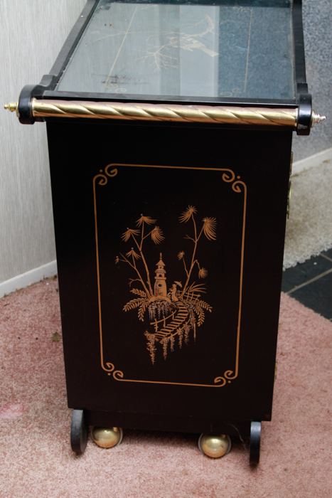Chinese Black Lacquered Bar Cart