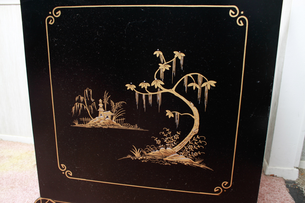 Chinese Black Lacquered Bar Cart