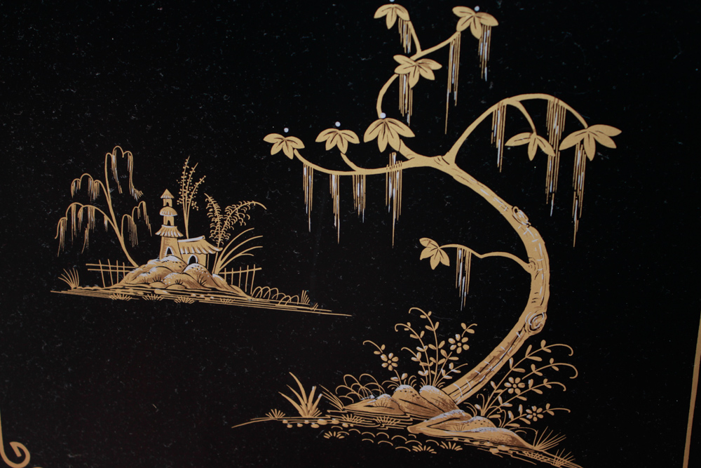 Chinese Black Lacquered Bar Cart