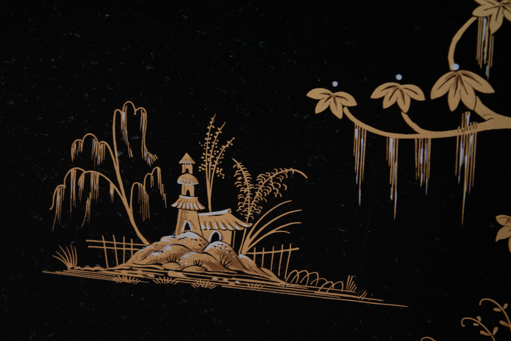 Chinese Black Lacquered Bar Cart