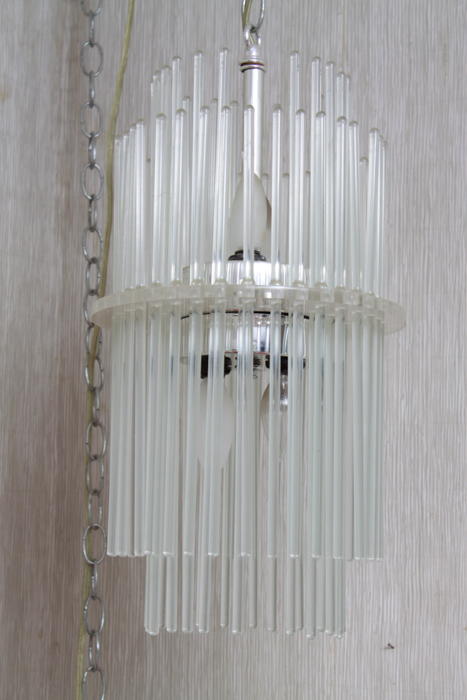 Vintage Lightolier Glass Rod Swag Chandelier