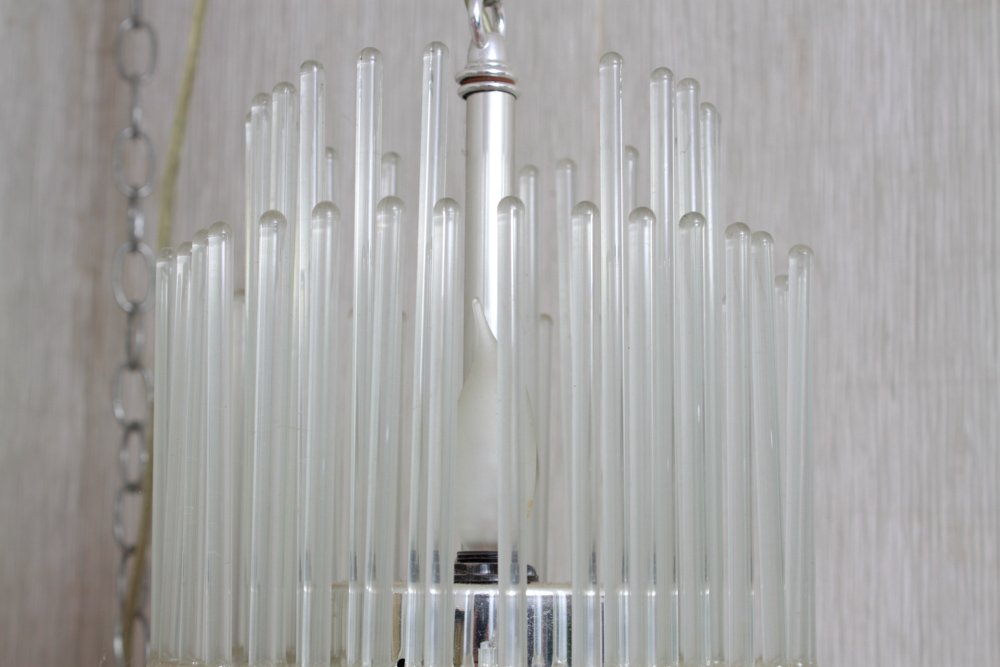 Vintage Lightolier Glass Rod Swag Chandelier