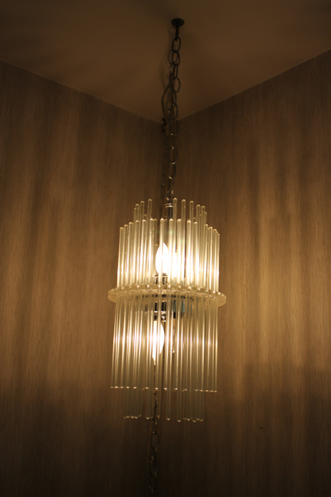 Vintage Lightolier Glass Rod Swag Chandelier