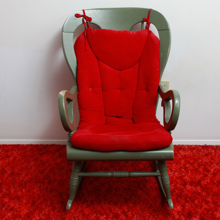 Vintage Green Rocker with Red Cushion