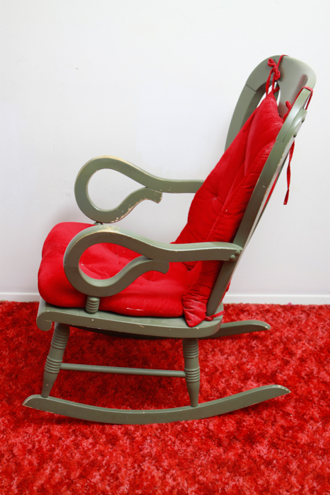 Vintage Green Rocker with Red Cushion