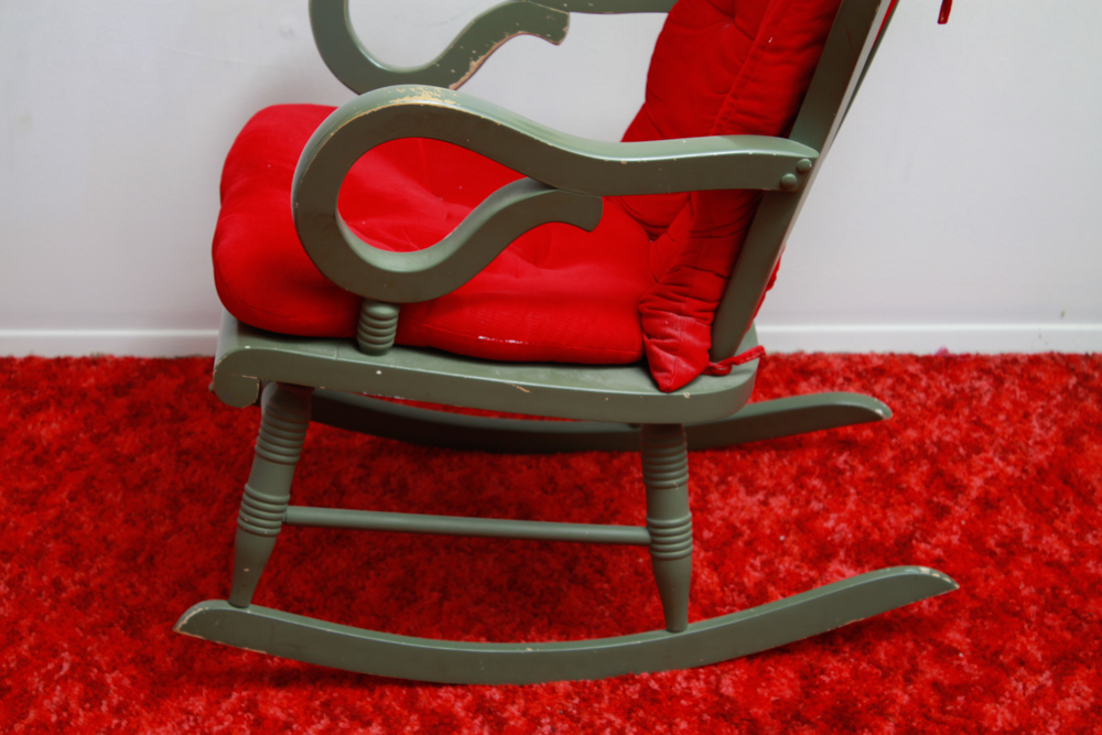 Vintage Green Rocker with Red Cushion