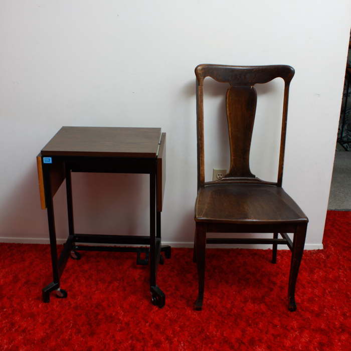 Typewriter Table with Antique Tiger Oak Chair