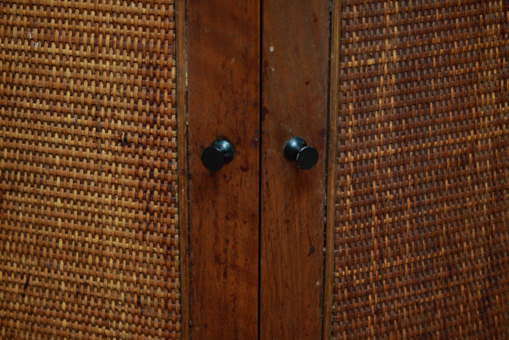 Vintage Oak Octagonal Side Table with Cane Insert Doors