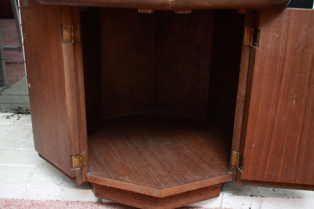 Vintage Oak Octagonal Side Table with Cane Insert Doors