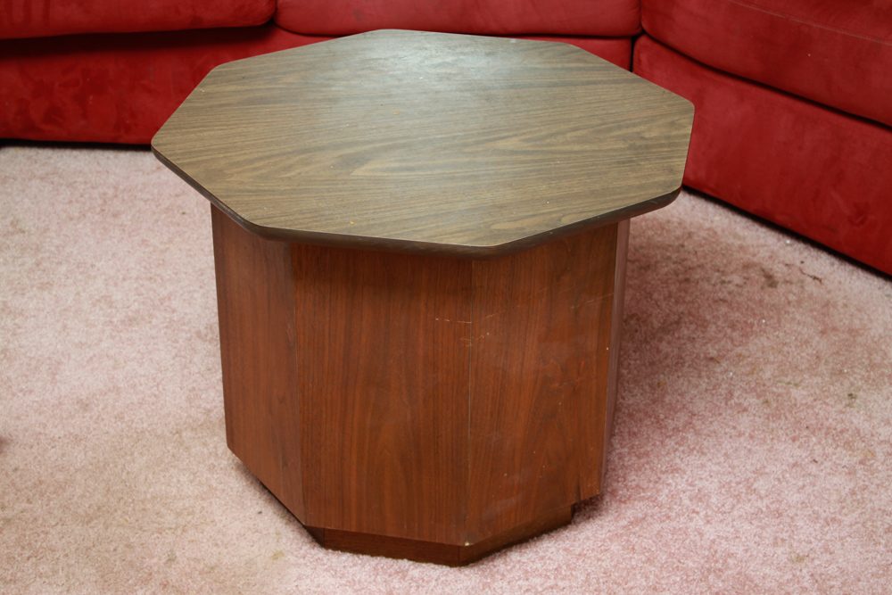Vintage Oak Octagonal Side Table with Cane Insert Doors