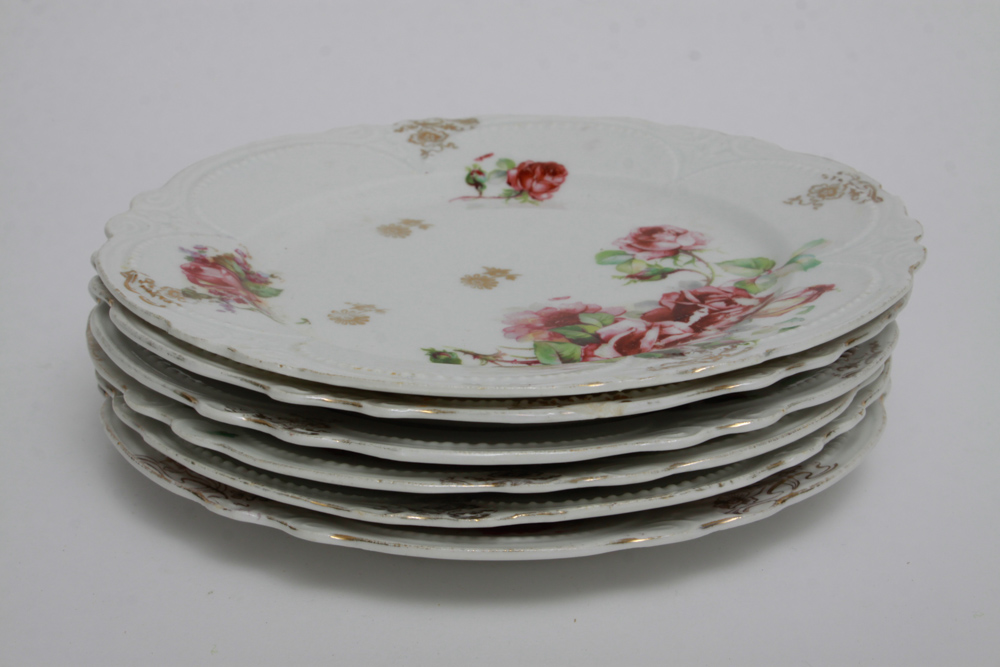Set of Six China Dessert Plates