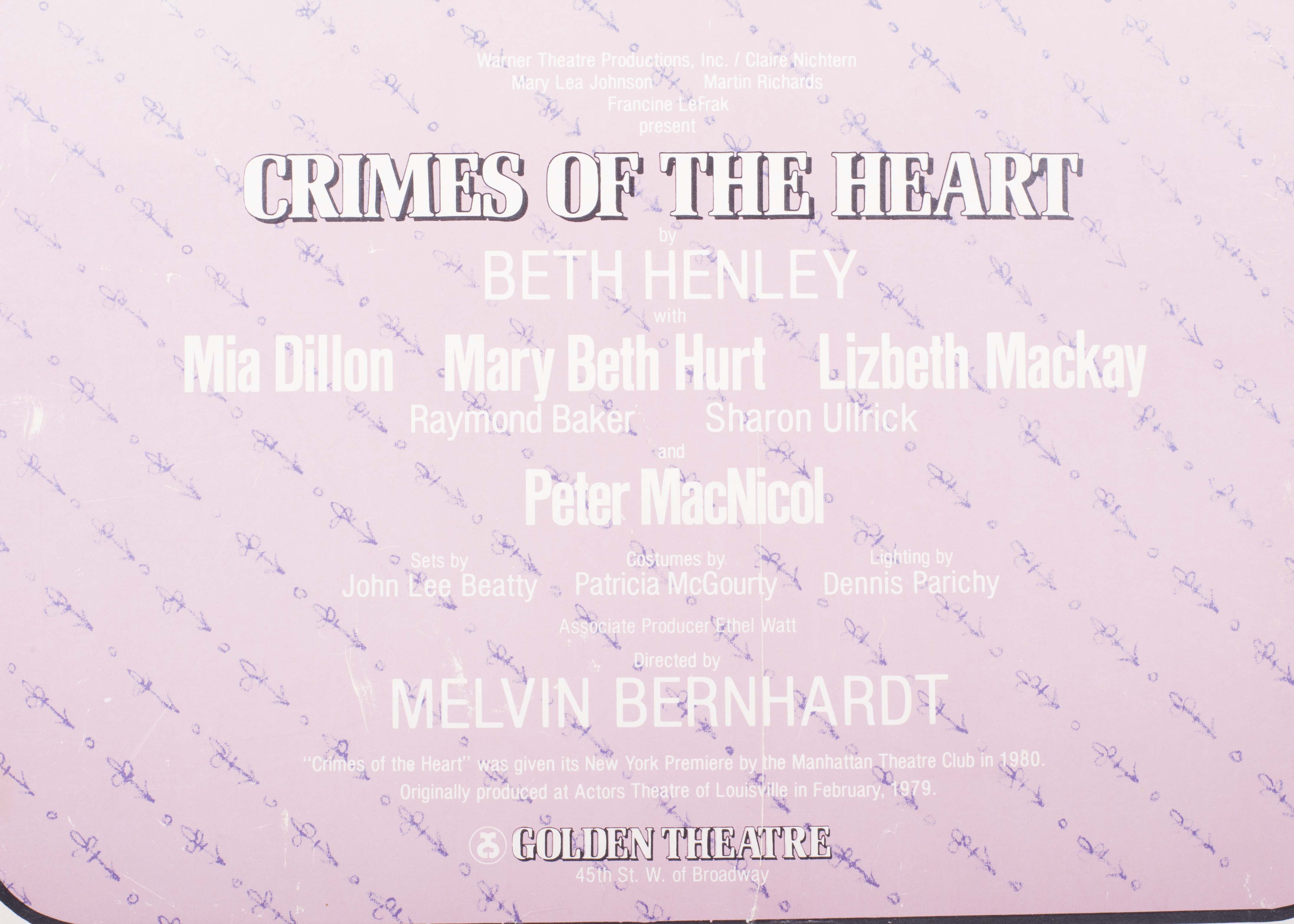 Vintage "Crimes of the Heart" at the Golden Theater Poster
