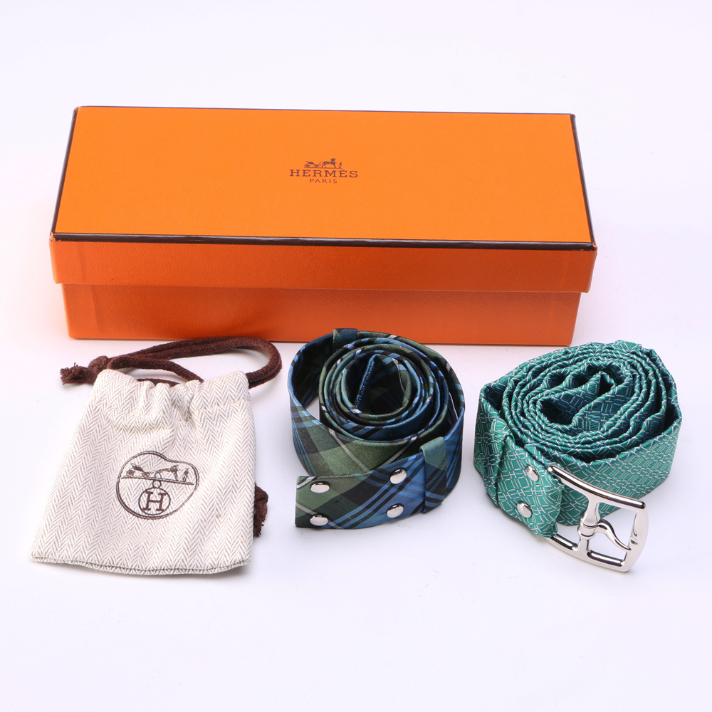 Hermes Interchangable Buckle Silk Belts