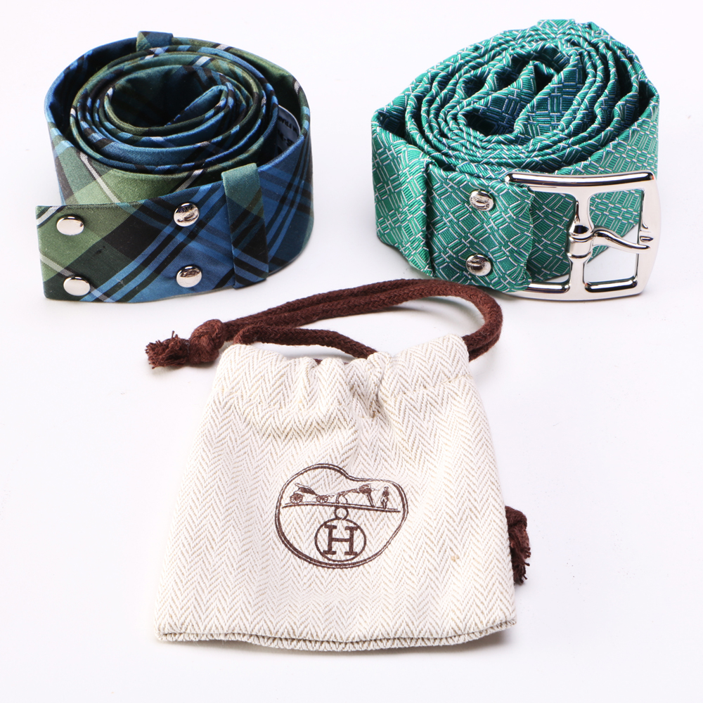 Hermes Interchangable Buckle Silk Belts