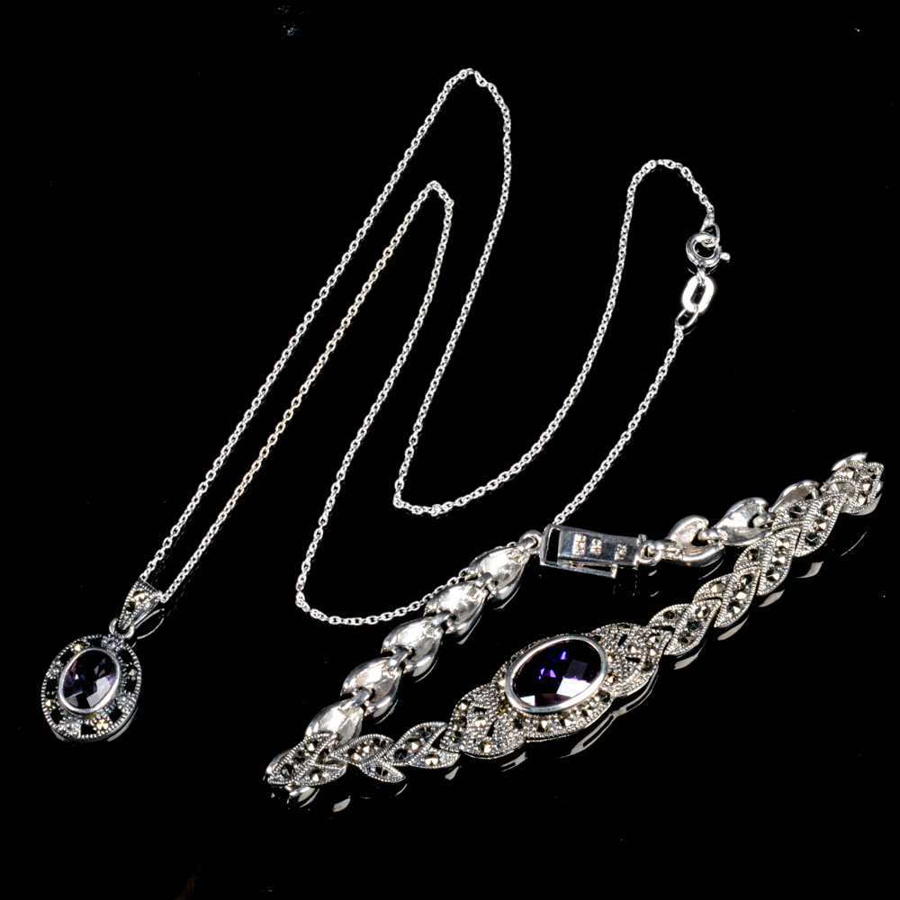 Sterling Silver and Amethyst Necklace and Bracelet
