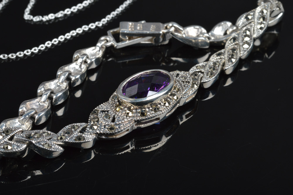 Sterling Silver and Amethyst Necklace and Bracelet