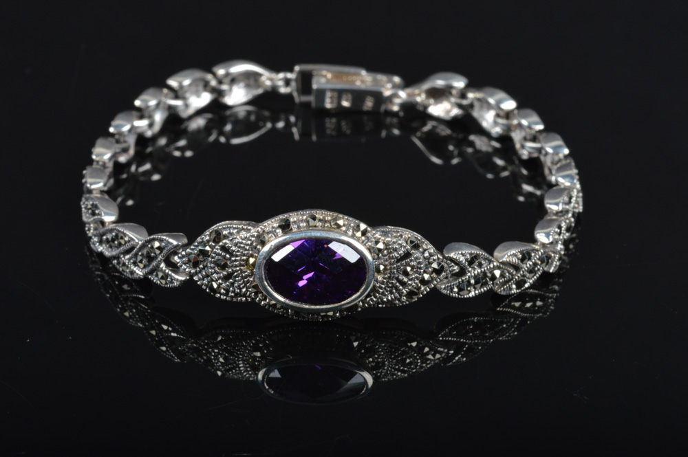 Sterling Silver and Amethyst Necklace and Bracelet