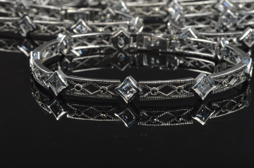 Five Sterling Silver and Crystal Gemstone Bracelets