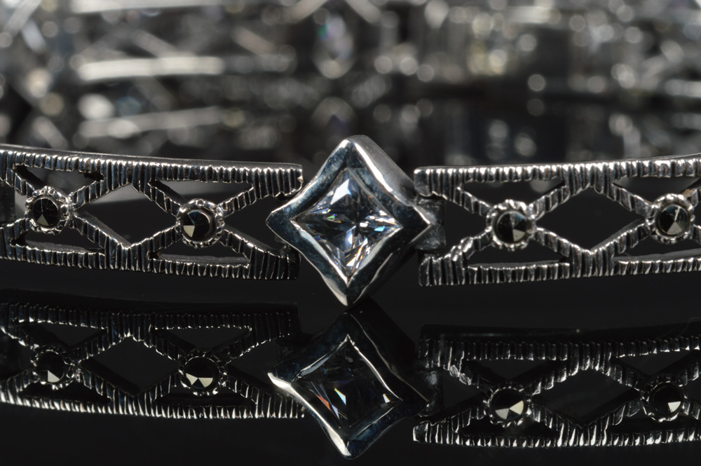 Five Sterling Silver and Crystal Gemstone Bracelets