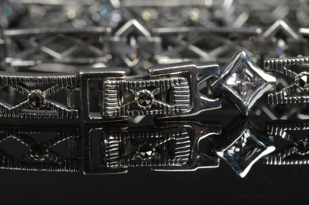 Five Sterling Silver and Crystal Gemstone Bracelets