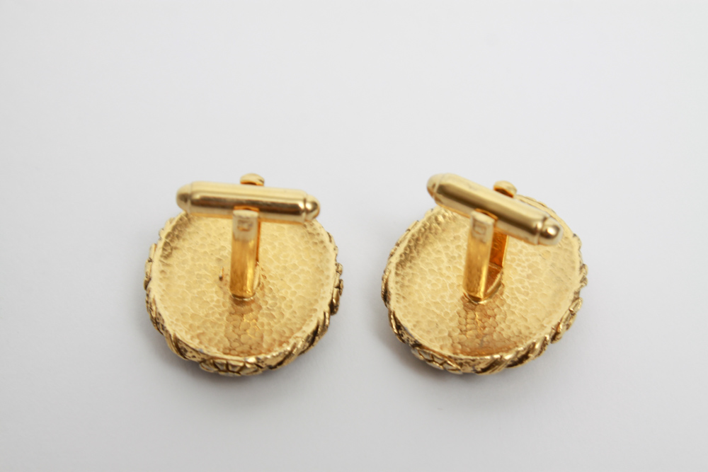 Vintage Cameo Style Cufflinks and Gold Washed Filigree Earrings