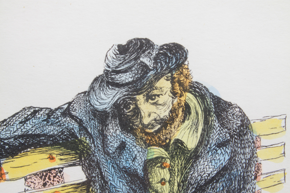 Signed Nori "Pretzel Man" Hand Colored Lithograph