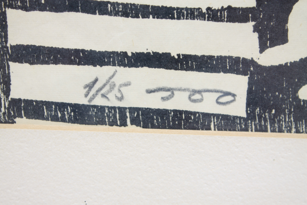 Signed Old World Buildings Woodcut Relief Print