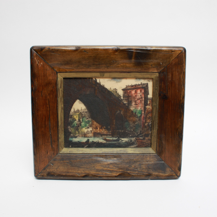 Hand Colored Resin Plaque in Wooden Frame