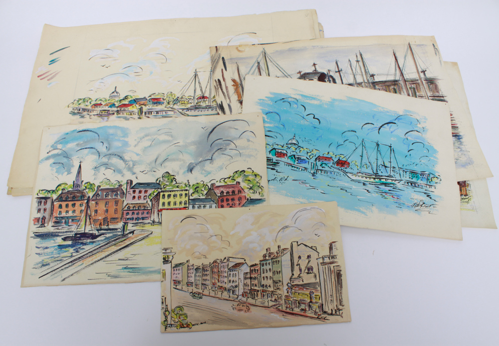 Signed Original Watercolor City Scenes