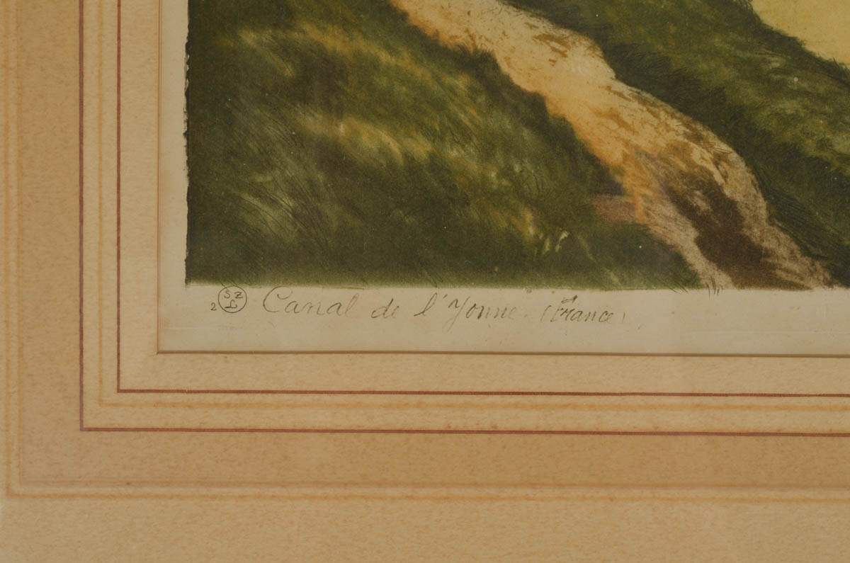 "The Yonne Canal, France" Etching by F. Roth