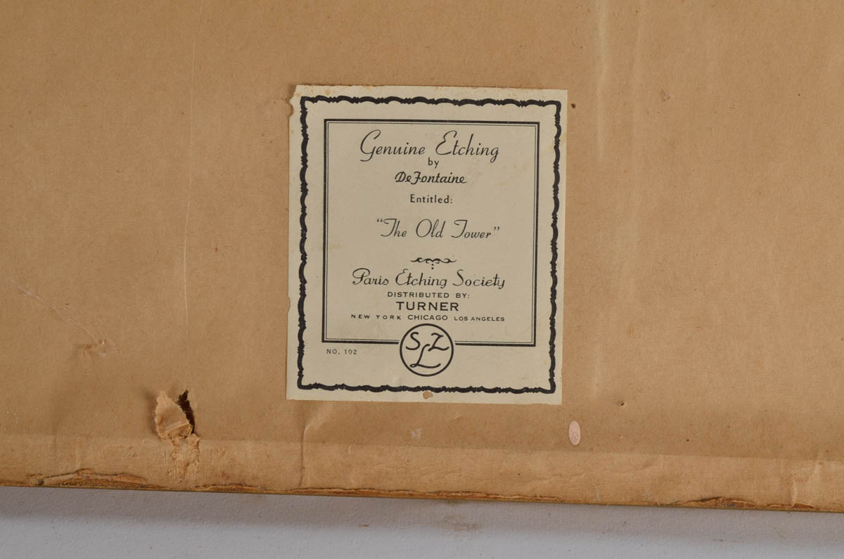 "The Old Tower" Etching by De Fontaine