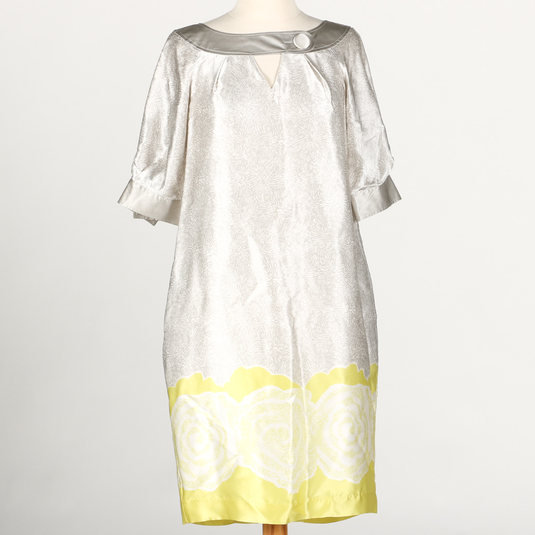 Ellen Tracy Light Grey and Chartreuse Dress