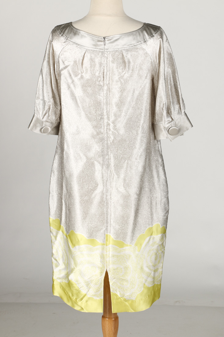 Ellen Tracy Light Grey and Chartreuse Dress