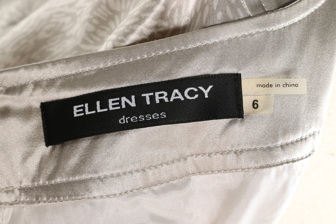Ellen Tracy Light Grey and Chartreuse Dress