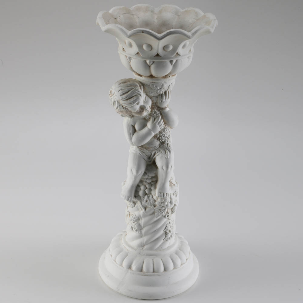 White Ceramic Cherub Bird Bath