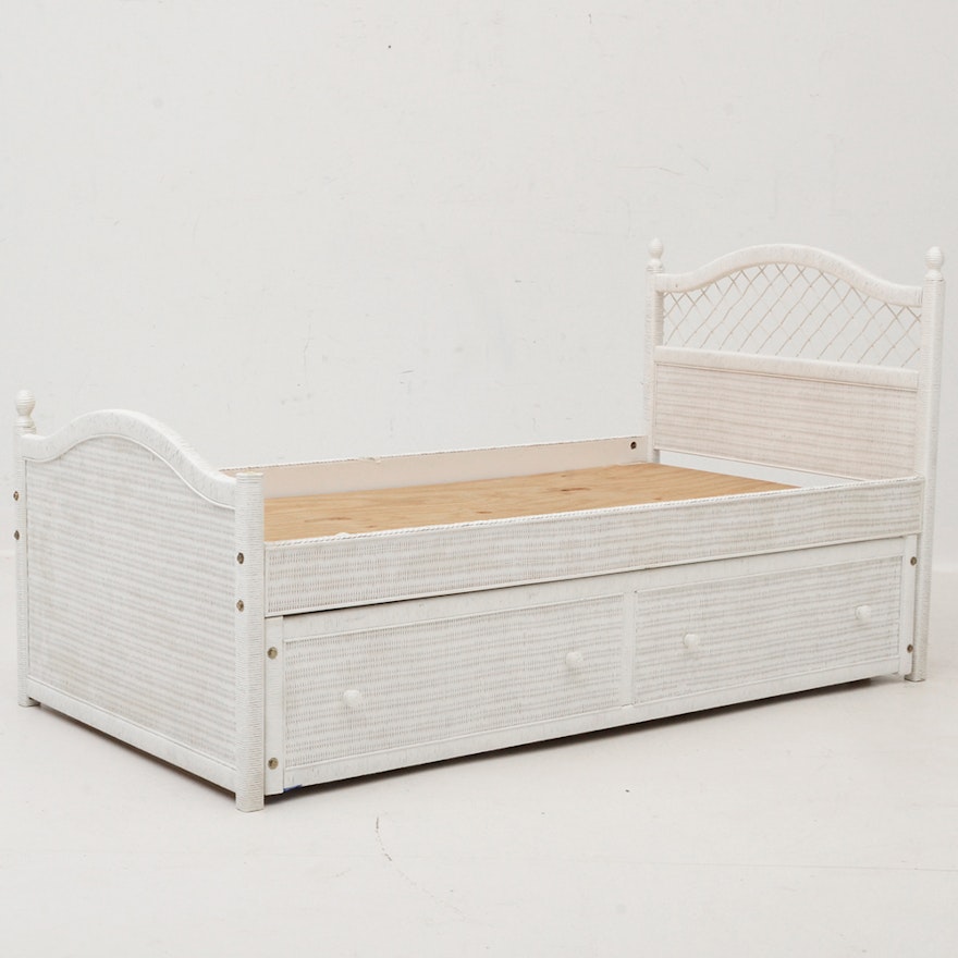 White Wicker Twin Trundle Bed