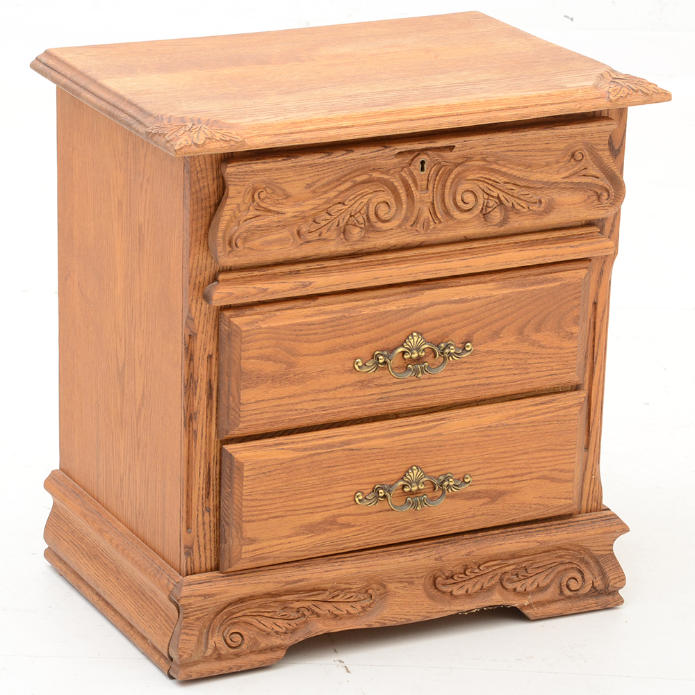 Oakwood Interiors Carved Oak Nightstands