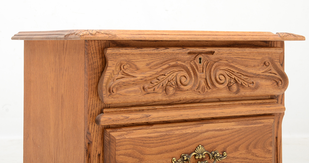 Oakwood Interiors Carved Oak Nightstands