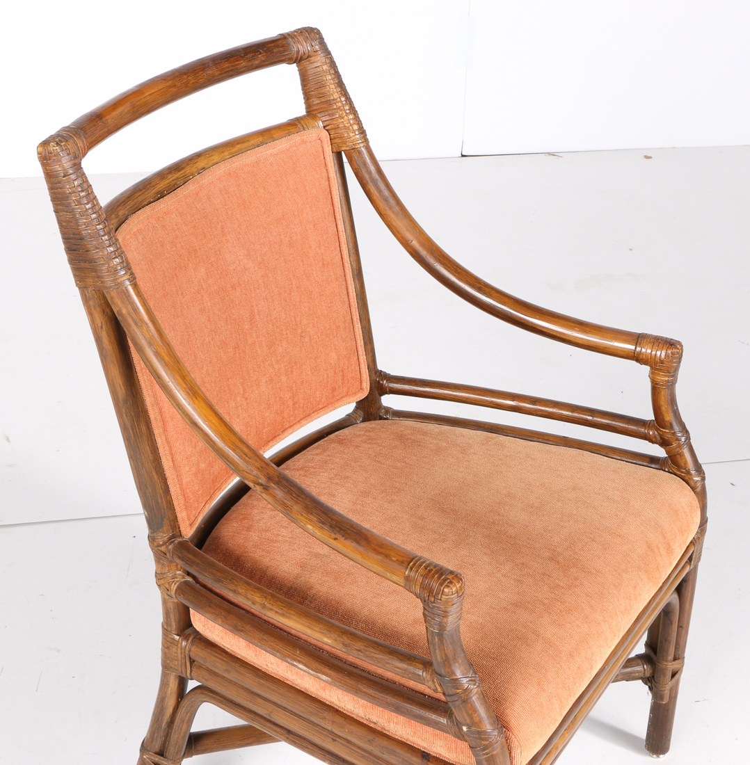 Pair of Vintage Bamboo Style Upholstered Armchairs