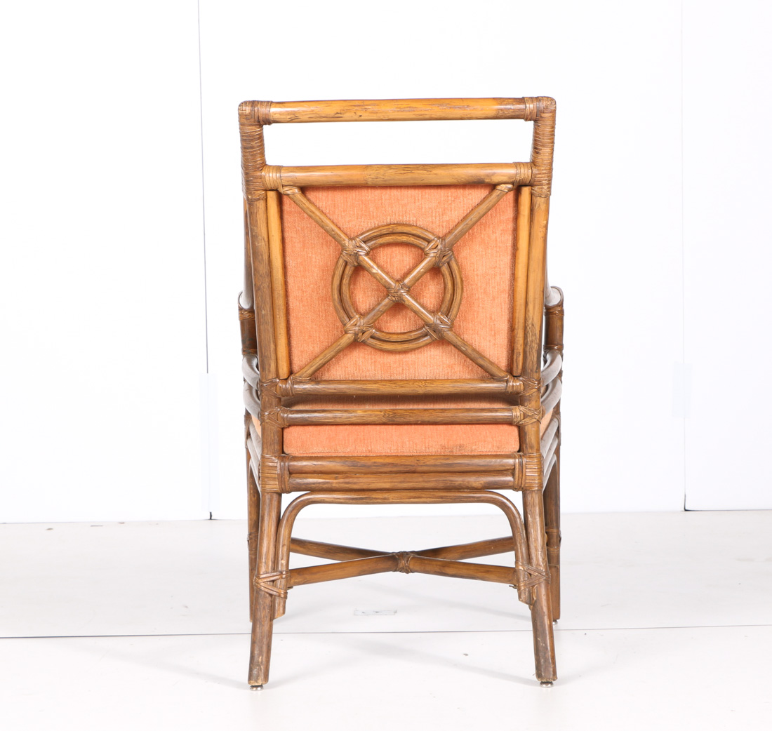 Pair of Vintage Bamboo Style Upholstered Armchairs