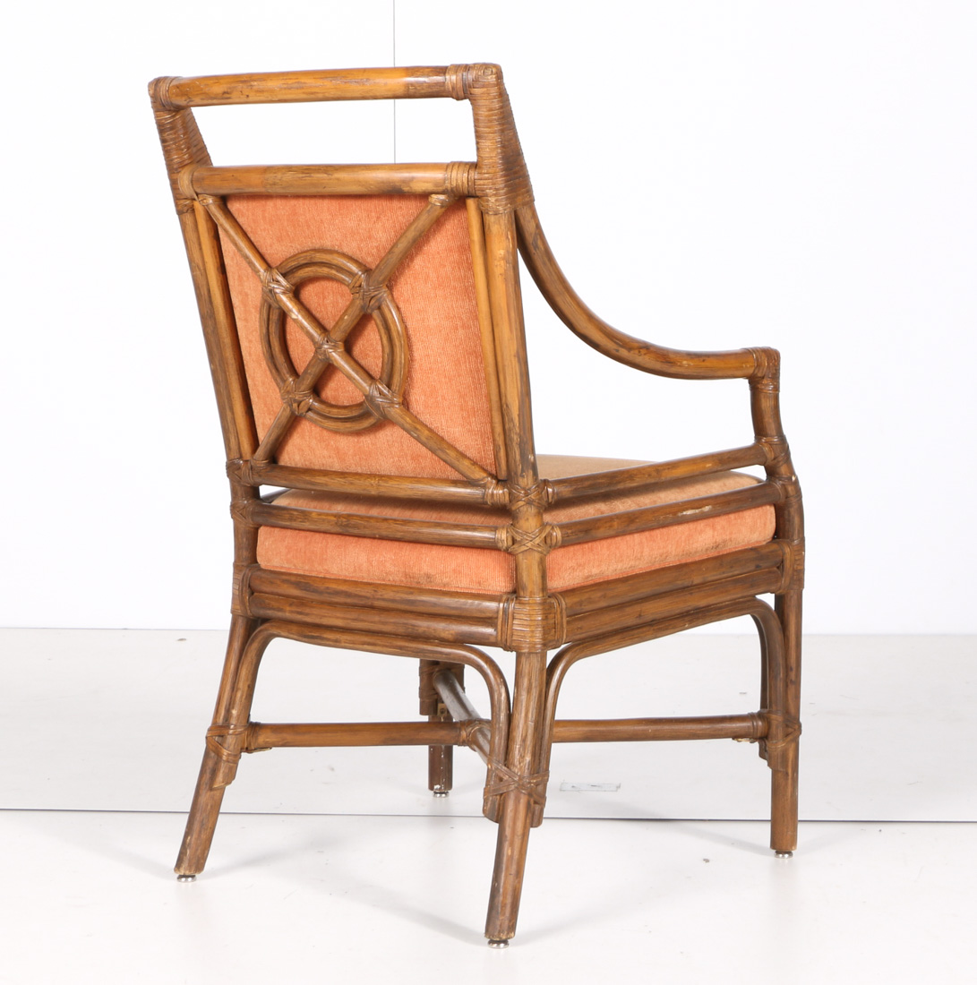 Pair of Vintage Bamboo Style Upholstered Armchairs