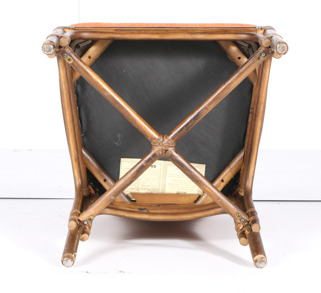 Pair of Vintage Bamboo Style Upholstered Armchairs