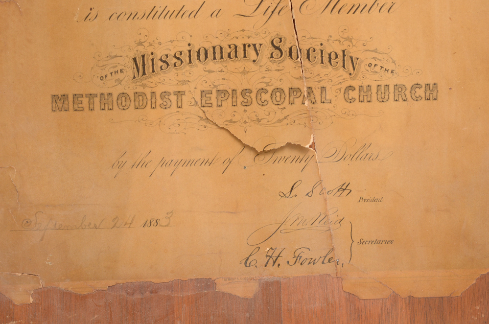 Antique Church Membership Certificate on Plaque
