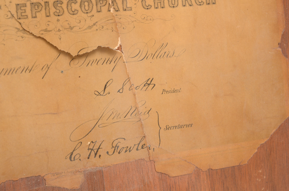 Antique Church Membership Certificate on Plaque